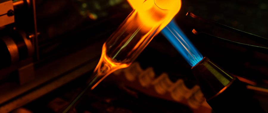 Glassworking near an intensely heated furnace