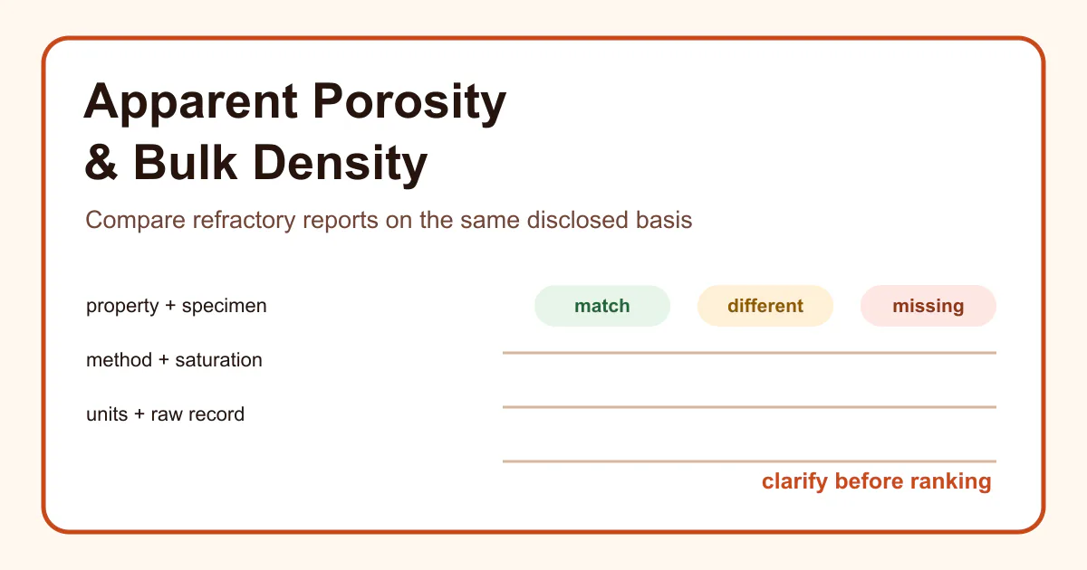 Apparent porosity and bulk density report comparison worksheet with match, different, and missing fields