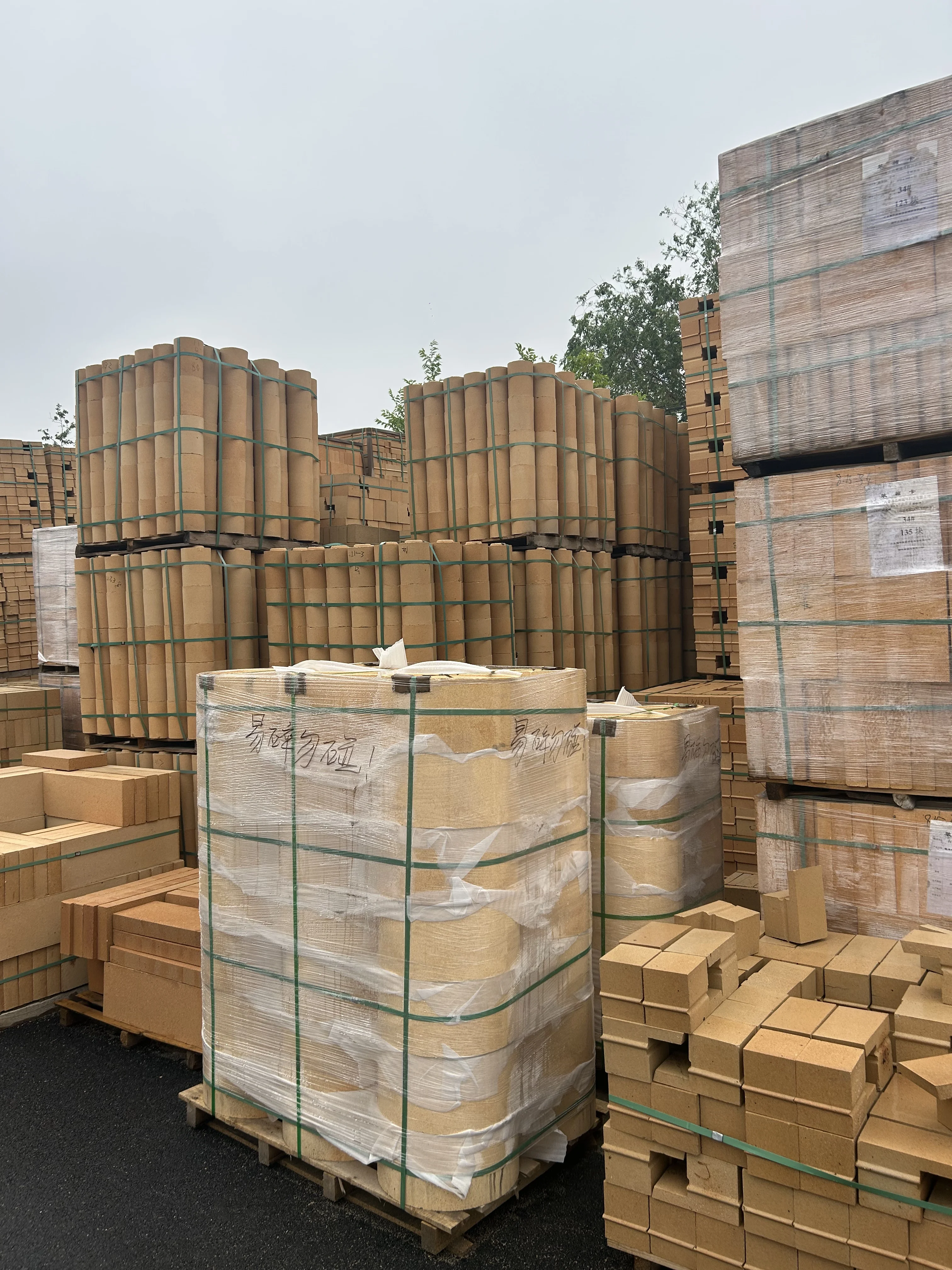 Packaged refractory bricks ready for export shipment