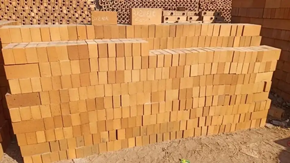 High alumina refractory bricks stacked for industrial furnace lining